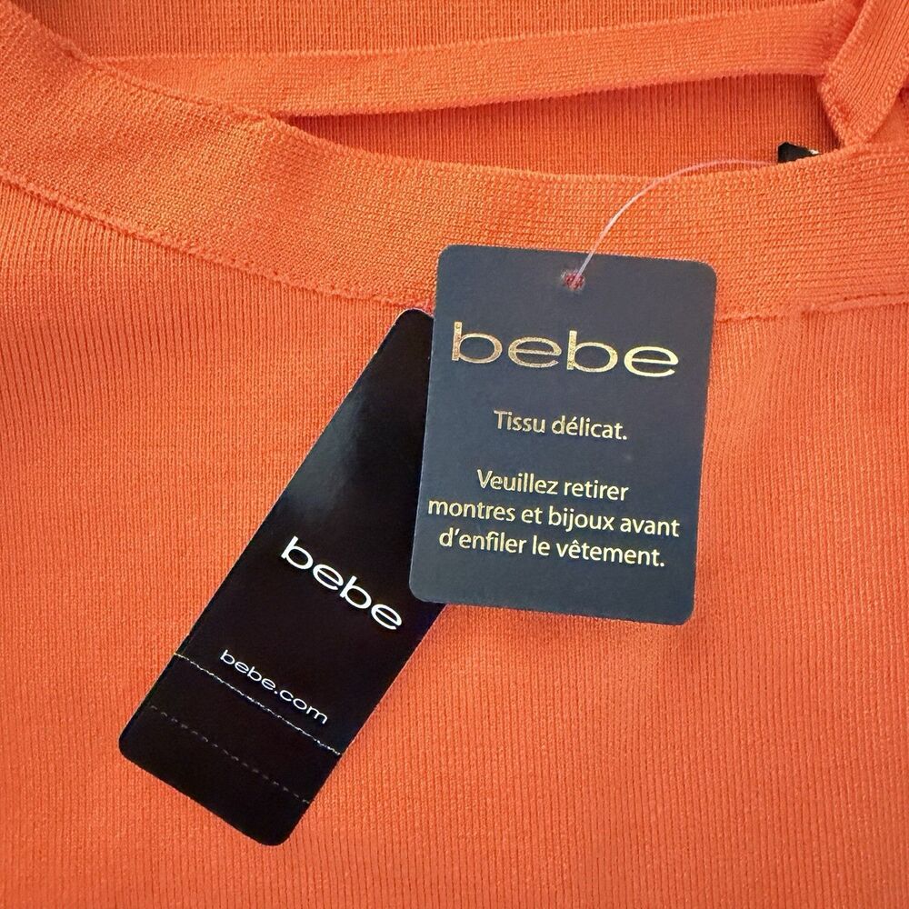 Bebe Brigit Braided Back Bandage Dress Neon Orange Strappy Bodycon L NWT - Picture 8 of 11